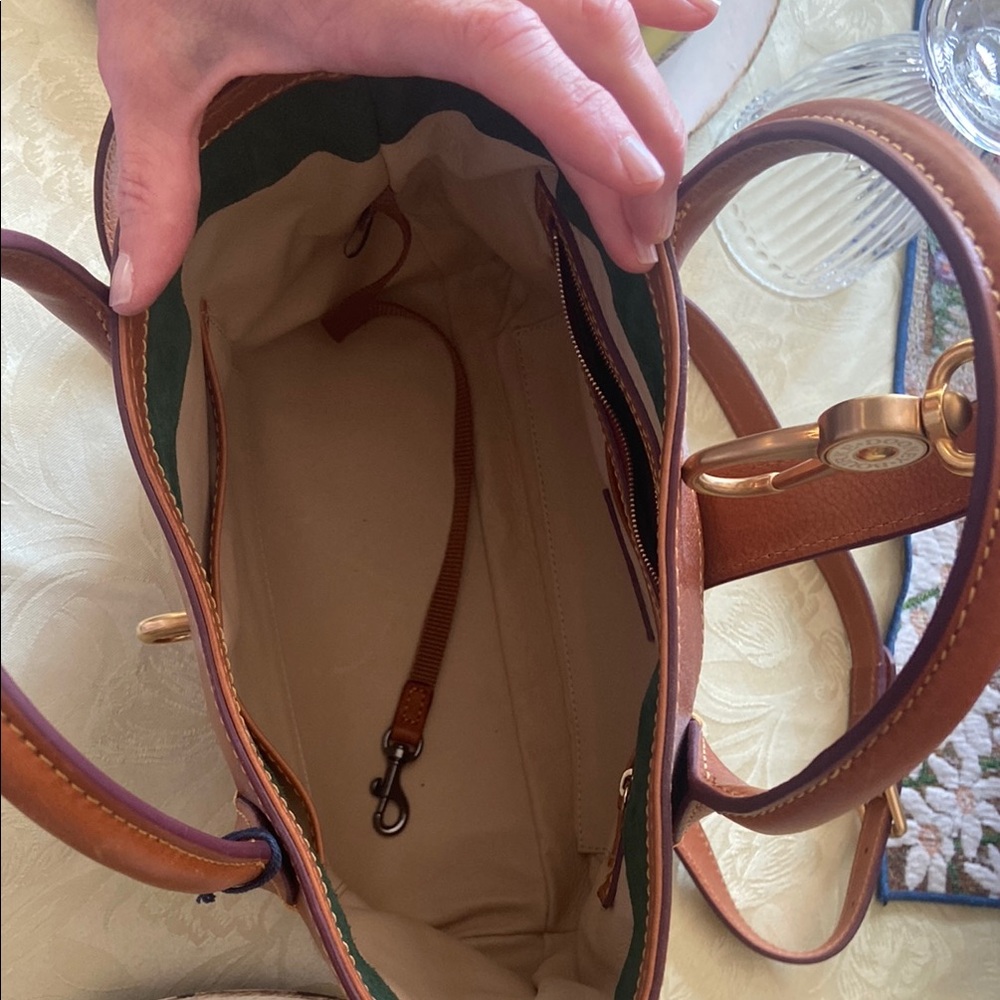 Dooney & Bourke Amelia Brown Leather Satchel with Gold Hardware - Picture 5 of 7